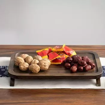 Квадратный бамбуковый поднос для еды с классическими ножками и ручкой для переноски, экологически чистый чайный поднос для хранения вещей