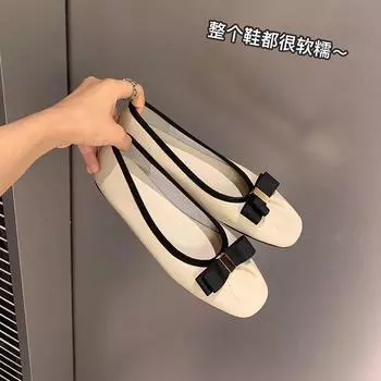 Балетки на плоской подошве с квадратным бантом, женские одинарные туфли, туфли-ковши, туфли для бабушки 35 абрикосовый