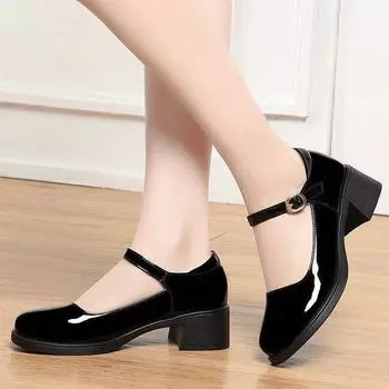 Square buckle thick heel women s shoes summer new women s fashionable versatile shallow mouth shoes elegant simple high heels 35