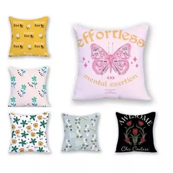 Square Butterfly Cushion Pillowcase Cute Flower Cartoon Nordic Cushion Cover Painting Living Room Decoration 40x40cm