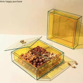 Square Candy Dried Fruit Box with Cover Plastic Double Storage Box Four Grid Food Organize Disk Storage Organizer Jewelry Case