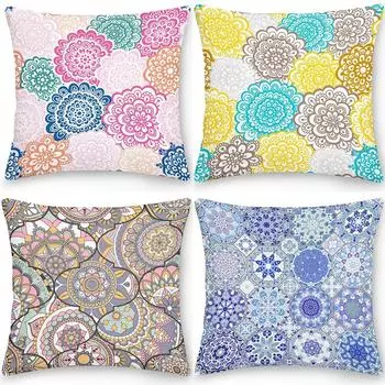 Квадратный чехол для подушки, офисный диван, домашний декор, двухсторонний этнический цветочный чехол в стиле бохо 40x40cm