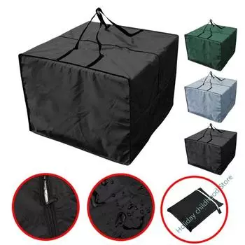 Square cushion storage bag, waterproof protective cover with zipper and handle, garden furniture, seat suitcase чёрный