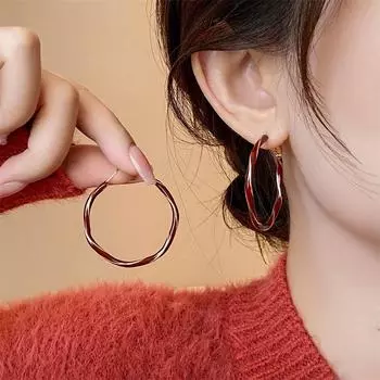 Square Diamond-Shaped Ankela Red Earrings 2025 New Arrival Best Selling Big Earrings Women s Unique Retro High-Key Dignified Ear Studs 40mm red twist