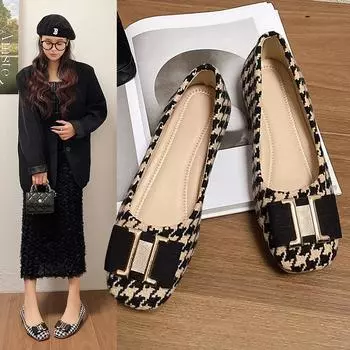 square flat shoes women s spring metal buckle light mouth shoes 35