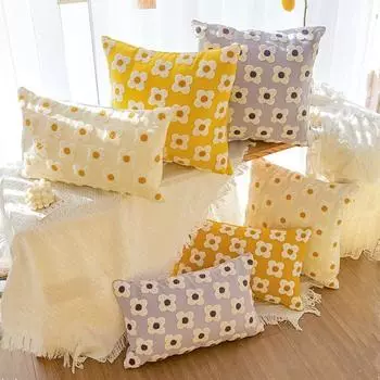 Square Flower Pattern Pillowcase Cotton Pillow Cover Throw Pillow Cushion Cover Living Room 45x45cm жёлтый
