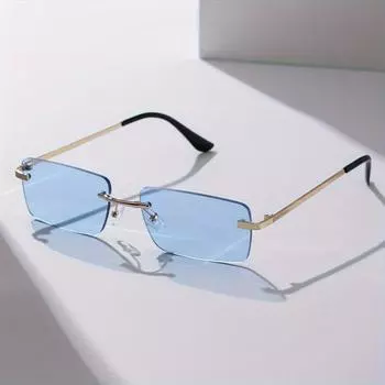 Square Frameless Edge Cut Sunglasses With High-End Simple Party Ocean Sheet Sunglasses European and American Trend синий
