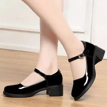 Square head buckle thick heel single shoes summer new girls with skirt Mary Jane shoes versatile shallow mouth women s shoes 35
