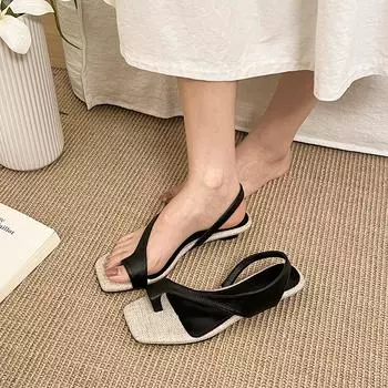 Square head cover toe flat sandals women s new summer wear casual versatile cool slippers women s open toes 35