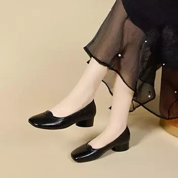 Square head flat shoes women s elegant shallow mouth single shoes simple temperament low heel commuting one pedal 34