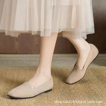 Square head flying woven shoes 2025 new one-pedal breathable woven shoes shallow mouth single shoes women s soft sole comfortable Doudou shoes 34 жёлтый