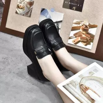 Square head high heels women s shoes spring new deep mouth single shoes college style black thick heel small leather shoes 34
