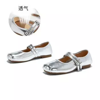 Square head leather Mary Jane shoes girl 2025 new autumn temperament fairy French silver single shoes high-end women s shoes 35