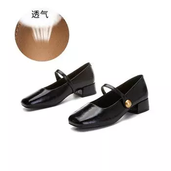 Square head Mary Jane shoes women s 2025 spring new thick heel light mouth fashion single shoes women s casual versatile French women s shoes 35