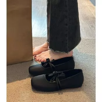 Square head Mary Jane shoes women s 2025 new spring flats one-pedal gentle evening shoes with skirt French single shoes 35 чёрный