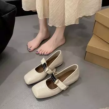 Square head metal buckle with Mary Jane shoes, women s spring and autumn temperament, one pedal inner increase shoes 35