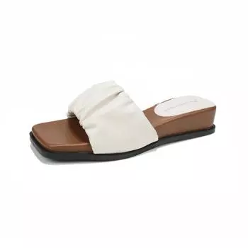 - Square head pleated open-toed slippers, women s summer wear new thick-soled cool slippers 35