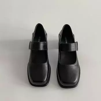 Square head shallow mouth thick heel high heel single shoes women s new spring and summer fashion versatile skirt Mary Jane small leather shoes 35