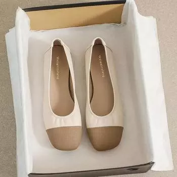 Квадратная головка одиночные туфли женские плоская подошва маленькие духи ветер цвет сочетание неглубокий носок с мягкой подошвой соевые бобы туфли 34 абрикосовый