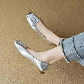 Туфли женские с квадратной головкой, толстые, с подставкой для ног, на низком каблуке, в стиле бабушки-феи 34 серебряный