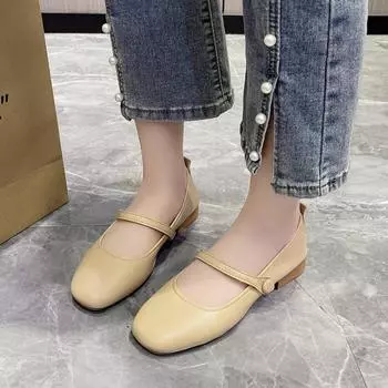 Square head single shoes new shallow mouth simple professional women s shoes gentle wind commuting low heel flat women s shoes 35