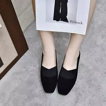 Square head single shoes women s light luxury simple temperament high heels elastic shallow mouth commuting fashion shoes work shoes 34