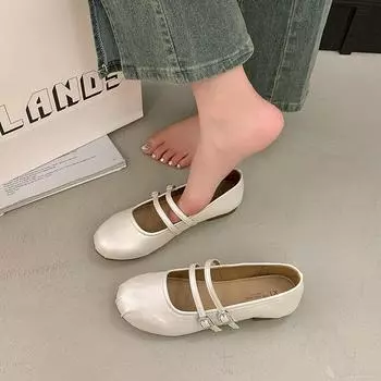 Square head single shoes women s shoes new summer skirt Mary Jane shoes ballet style with evening shoes 35