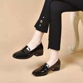 Square head single shoes women s spring new shallow mouth square buckle flat shoes low heel simple temperament work shoes 34