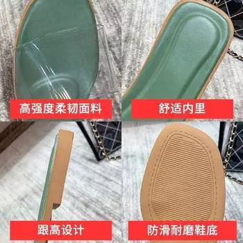 Square head thick heel flat bottom transparent one-word slippers women s summer wear fashion versatile beach low heel cool slippers ins tide 35 белый