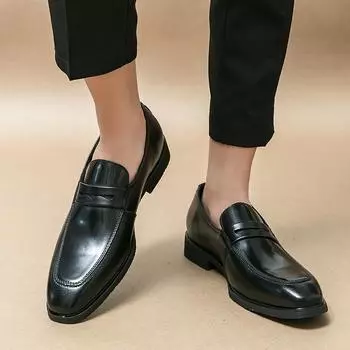 Square headed men s loafers Classic retro gentleman style Office outdoor walking Driving shoes Flat bottomed non slip shoes 38 чёрный