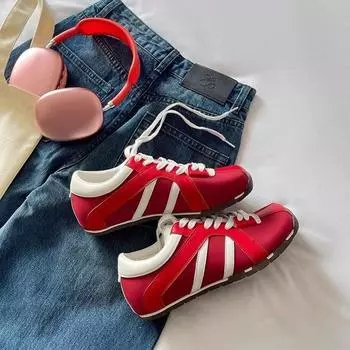 Square-headed zebra color matching German training shoes women s spring 2025 new fashion platform lace-up sports and leisure Forrest Gump shoes 35 красный