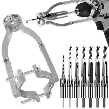 Square Hole Drill Bit Adapter with 7 Drill Bits Carbon Steel Square Hole Drill Fixing Bracket Woodworking Mortising Chisel Kit серебряный серый