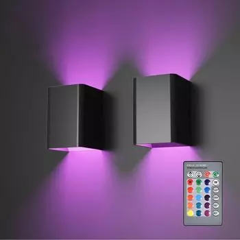 Square LED Wall Lamp Aisle Corridor Dimmable Multicolor Up and Down Wall Light With Infrared Remote Control Bedside Wall Light