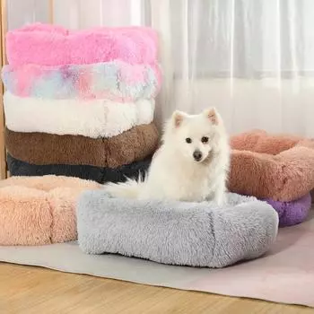 Квадратное гнездо для длинношерстных домашних животных, будка для кошек, зимний теплый коврик для глубокого сна для кошек, товары для маленьких и средних собак S