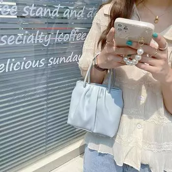 Square Pleated Versatile Small Bag for Women In Spring and Summer New Soft Portable Casual Korean Version One-shoulder Crossbody Bag Trendy