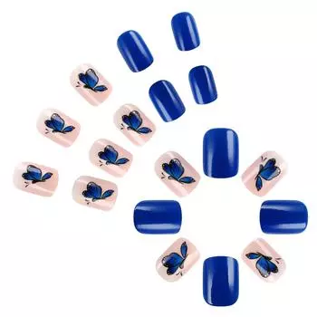 Square Press On Nails ButterflyFake Nails Glue On Nails Artificial Acrylic Nails 24pcs Stick On Nails for Women Girls
