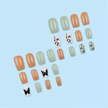 Square Press on Nails Glossy Pink Fake Nails Stick on Nails in 12 Sizes 24 Pcs French Nails Tips for DIY Nail Art Decors
