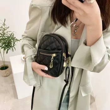 Square PU Crossbody Bag Double Layer Simple Phone Bag All-Match Zipper Messenger Bags Outdoor белый