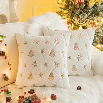Square Sequin Christmas Throw Pillow Cases Christmas Tree Snowflake Shaggy Plush Pillowcases Sofa Cushion Covers Home Decor 45x45cm