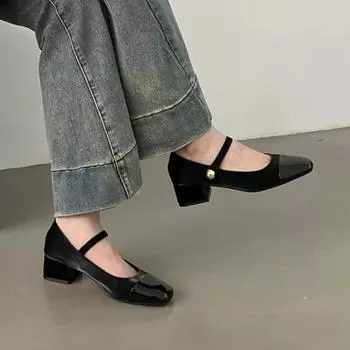 Square Toe Marie Janes High Heels Shoes Summer Women Shallow Shoes 2024 New Designer Dress Shoes Elegant Pumps Femme 35 чёрный