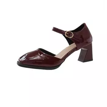 Square Toe Side Air Top Cowhide Lacquer Leather Sandals Women High Heeled Sandals 2025 Elegant Fashion Sandals Big Size 35 бордовый