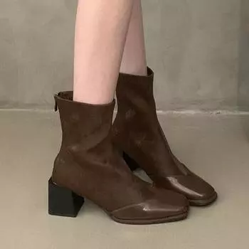 Square Toe Women Snow Ankle Boots Mid Heels Pumps Designer Chunky Leather Chelsea Boots Winter Fad 2024 Trend Goth Mujer Zapatos 35 покинуть белый