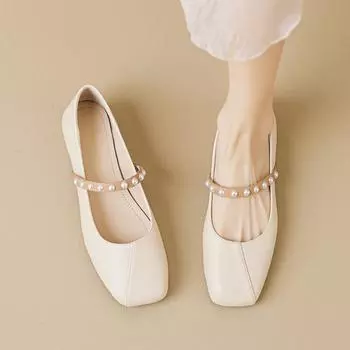 Туфли с квадратным носком, на низком каблуке и больших размеров 35 абрикосовый