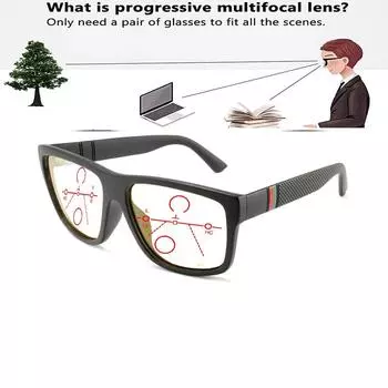Square TR90 Trend Удобные прогрессивные мультифокальные очки для чтения в квадратной оправе от +0,75 до +4 +0.75