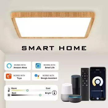 Умный светодиодный потолочный светильник Square Tuya, приложение с дистанционным управлением под дерево, голосовое управление, Alexa, затемняемые блестящие светильники для гостиной