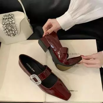 Квадратный носок, квадратный каблук, стразы, мелкая водонепроницаемая платформа, модные, очень удобные, нескользящие, дышащие женские туфли 35