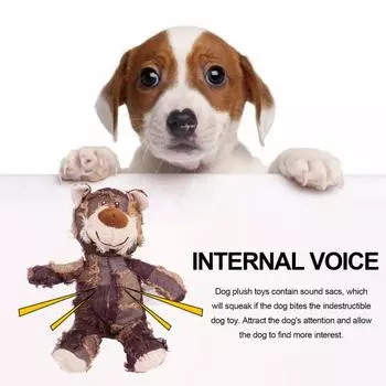 Squeaky Plush Bear Toy Indestructible Bear Dog Toy for Aggressive Chewers Stuffed S синий