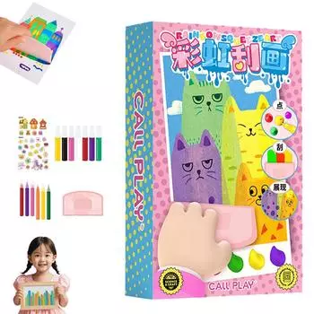 Squeegee Art Kids Paint Kit DIY Painting Rainbow Dot Scratch Craft Scratch Painting Paper With Paints Squeegees Paper Stickers For Students Artists One Size