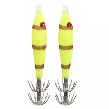 Squid Hook Intensive Luminous Stainless Steel Cuttlefish Jig Polishing Double Row Fishing Bait жёлтый