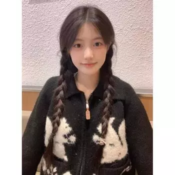 Squirrel Soft Glutinous Lapel Sweater Jacket Long-Sleeved Knitwear Black S